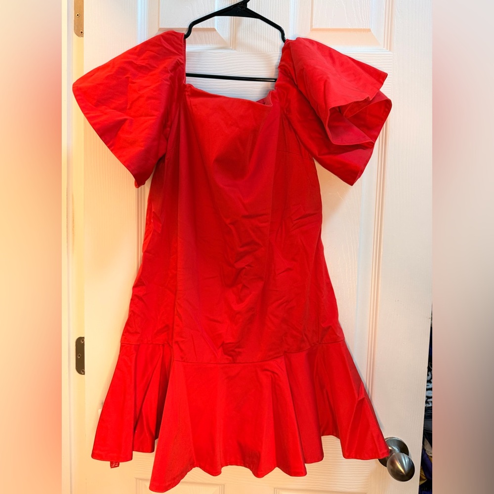 Red Puff-Sleeve Women’s Dress